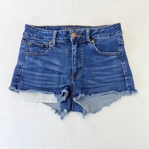 American Eagle Outfitters Women's Blue Denim Jeans Shorts Size 8 Hi-Rise Shortie